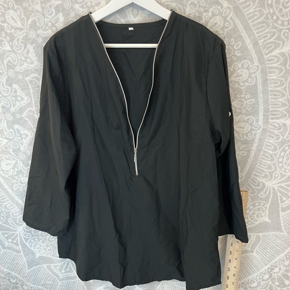 SEXY LONG SLEEVE BLACK TUNIC LIGHT ZIPPER DETAIL XL EUC TOP SHIRT - Picture 11 of 11